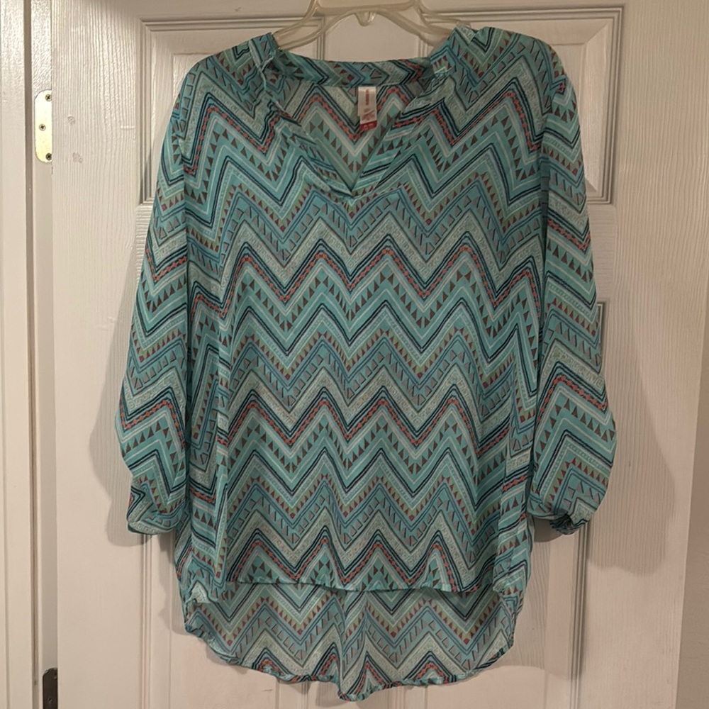 Chevron Patterned Blue Top